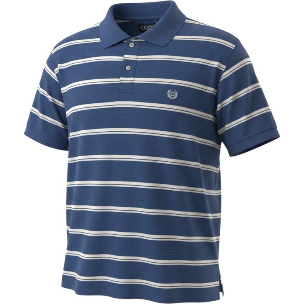 Chaps Mens 3XB Blue White Striped Cotton Pique Short Sleeve Polo Shirt Big Tall